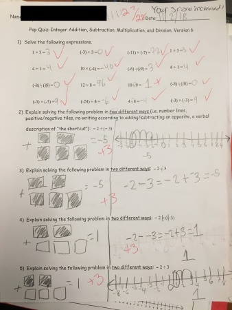 This student nearly got 100% on this quiz, making one mistake of including a negative when it should have been a positive. They will have yet another opportunity to prove their 100% mastery of the material.